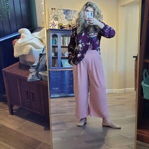 Topshop Women's Ivy Crop Wide Leg Pink Trousers Pleated Size 10